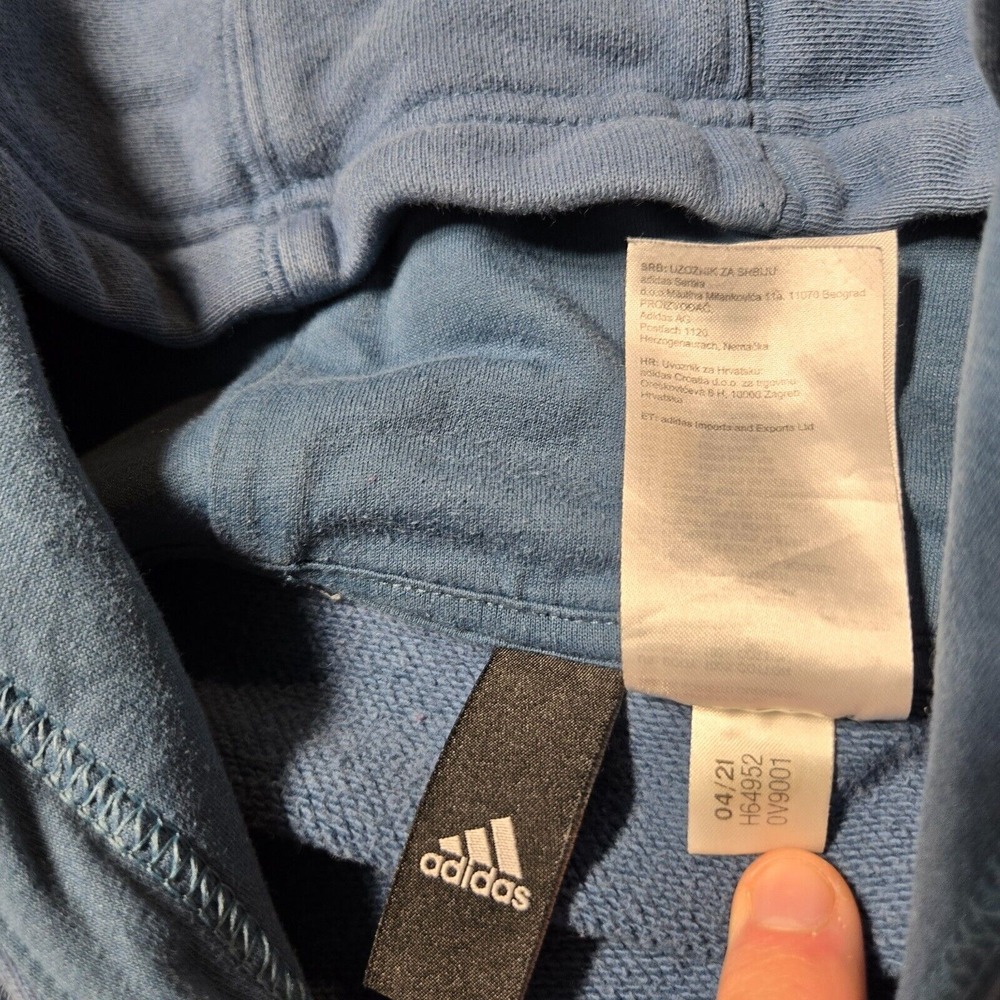 Adidas Hoodie‎ Womens Medium Blue Sweatshirt Cropped Fit Heavy Drawstring - Picture 8 of 9